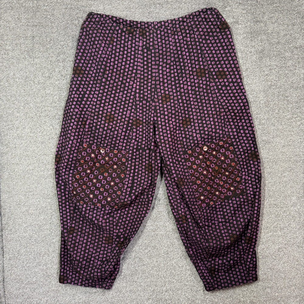Marketplace Handwork of India Pants Womens SM Purple Cotton Harem Kantha Patch